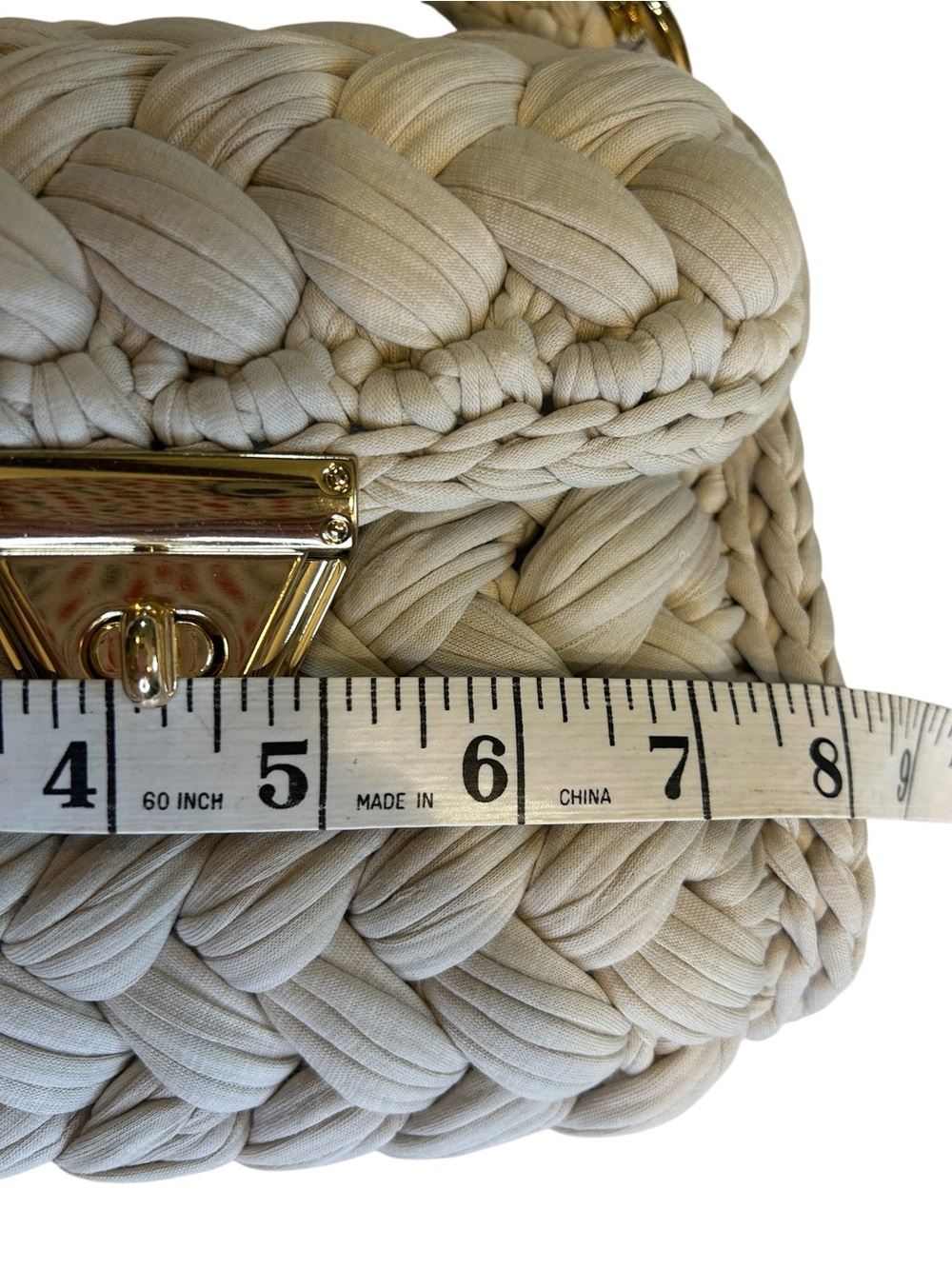 Handwoven Chunky Knit Top Handle Crossbody Bag Cream Evening Party Boho Wedding - Picture 4 of 5